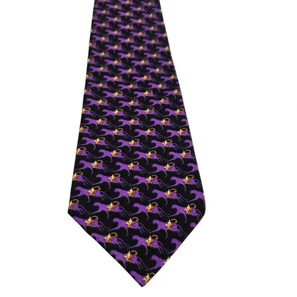 Gianni Versace Mens Necktie Luxury Purple Black Silk Tiger Woven Embroidered‎